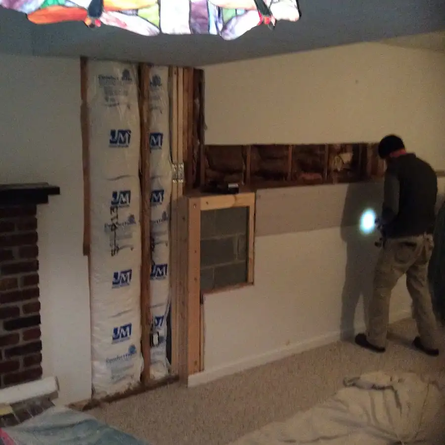 Restoration technician inspecting water damage in Marshall
